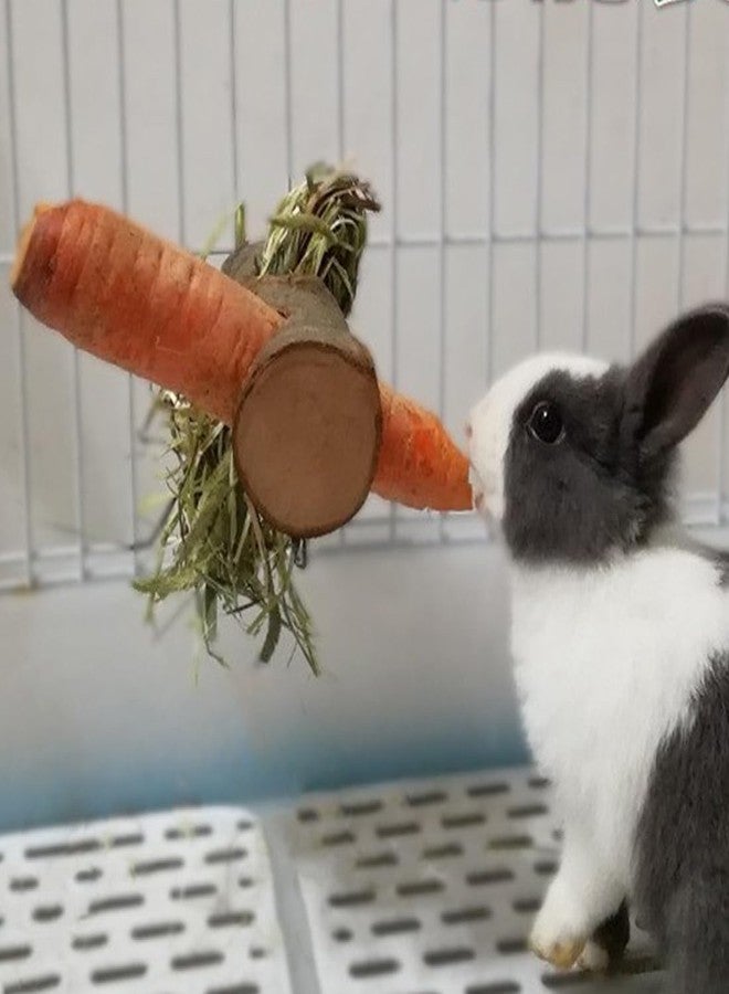 TANOMA Natural Apple Wood Rabbit Guinea Pig Hay Feeder, Bunny Carrot Holder, Cages Accessories for Chinchilla - Image 1